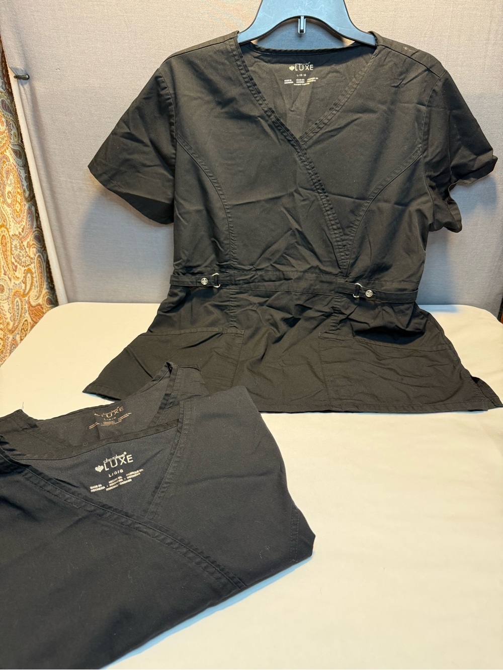 Bundle of 3 - Cherokee LUXE Black Women's V-Neck Mock Wrap with Side Tabs Scrubs